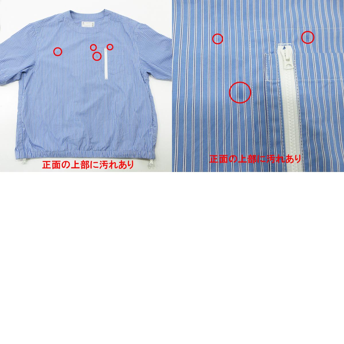 Sacai | サカイ COTTON PULLOVER SHIRT コットンプルオーバーシャツ 24SS 総柄肩ボタン胸ポケット付き半袖シャツ ストライプ柄 半袖Tシャツ 24-03406M ブルー サイズ:4【三重本店】