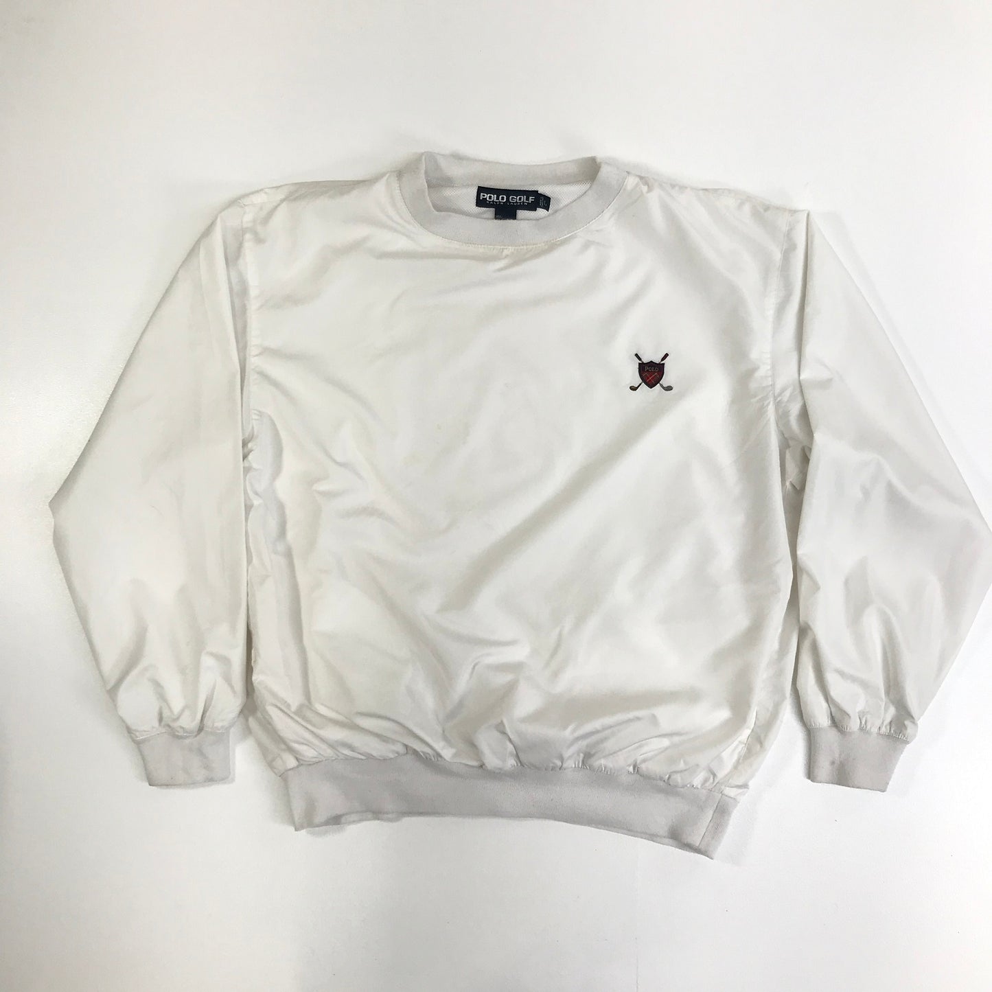 【中古】POLO RALPH LAUREN | ポロ・ラルフローレン ブルゾン POLO GOLF ポロゴルフ 90年代 ピステ ナイロン プルオーバー 実寸 XXL 位 ホワイト サイズ:L【加古川物流】