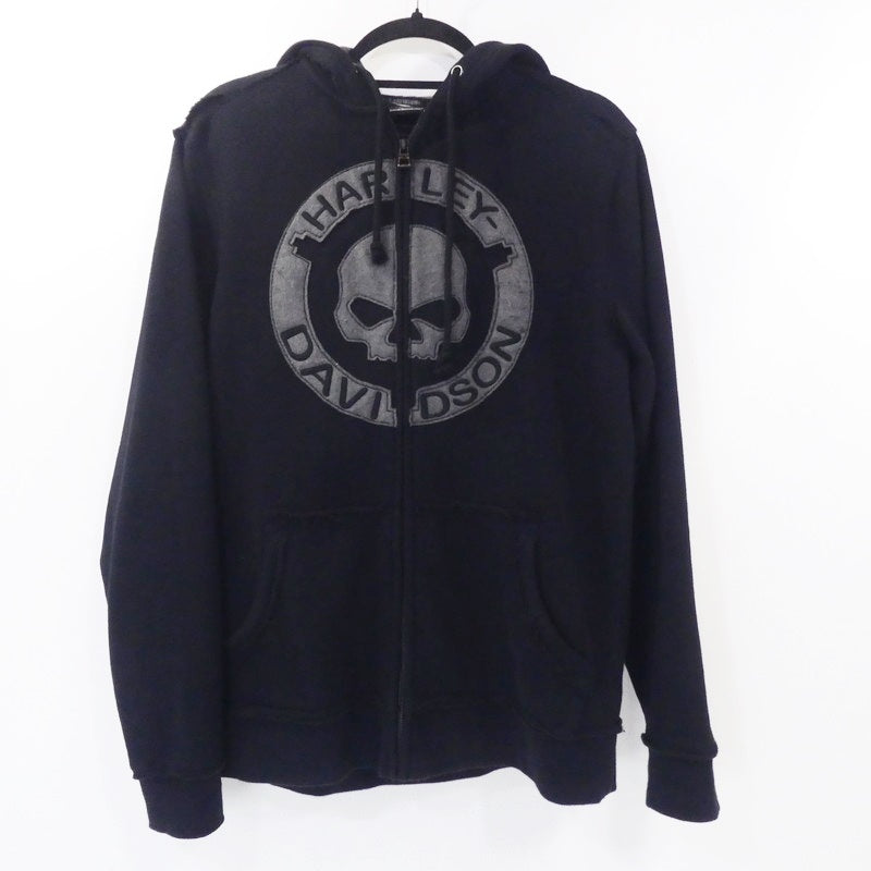 【中古】HARLEY-DAVIDSON | ハーレーダビットソン フロントスカルジップアップフーディ パーカー 96494-18VM ブラック サイズ:S