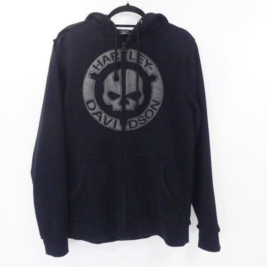 【中古】HARLEY-DAVIDSON | ハーレーダビットソン フロントスカルジップアップフーディ パーカー 96494-18VM ブラック サイズ:S