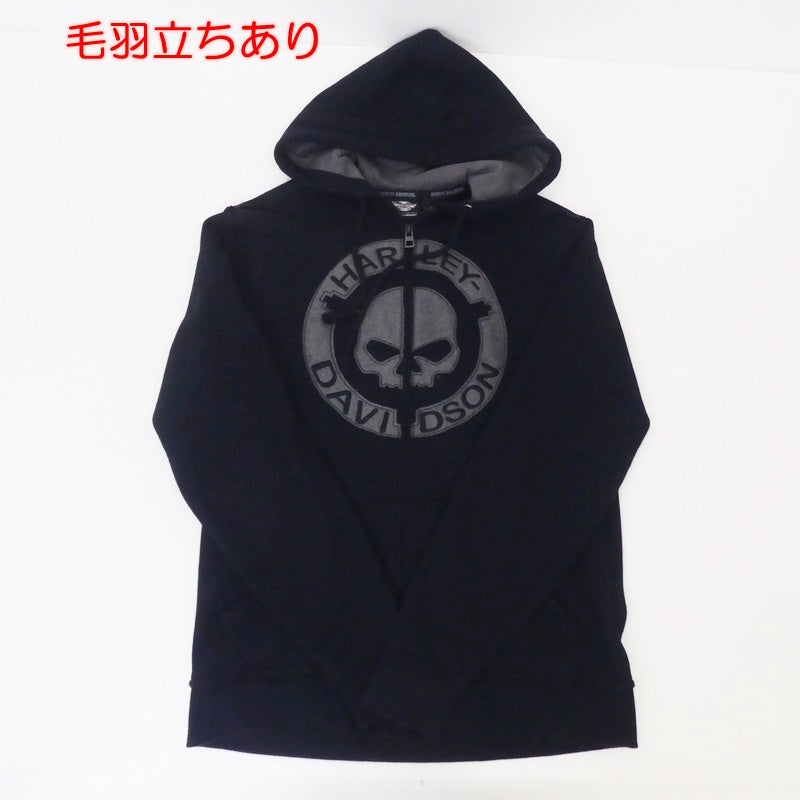 【中古】HARLEY-DAVIDSON | ハーレーダビットソン フロントスカルジップアップフーディ パーカー 96494-18VM ブラック サイズ:S