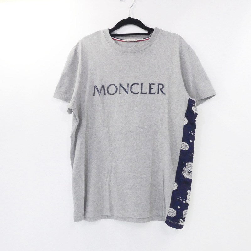 【中古】MONCLER | モンクレール 半袖Tシャツ D10918026250 並行品 サイド切り替え ラバーロゴ グレー サイズ:M