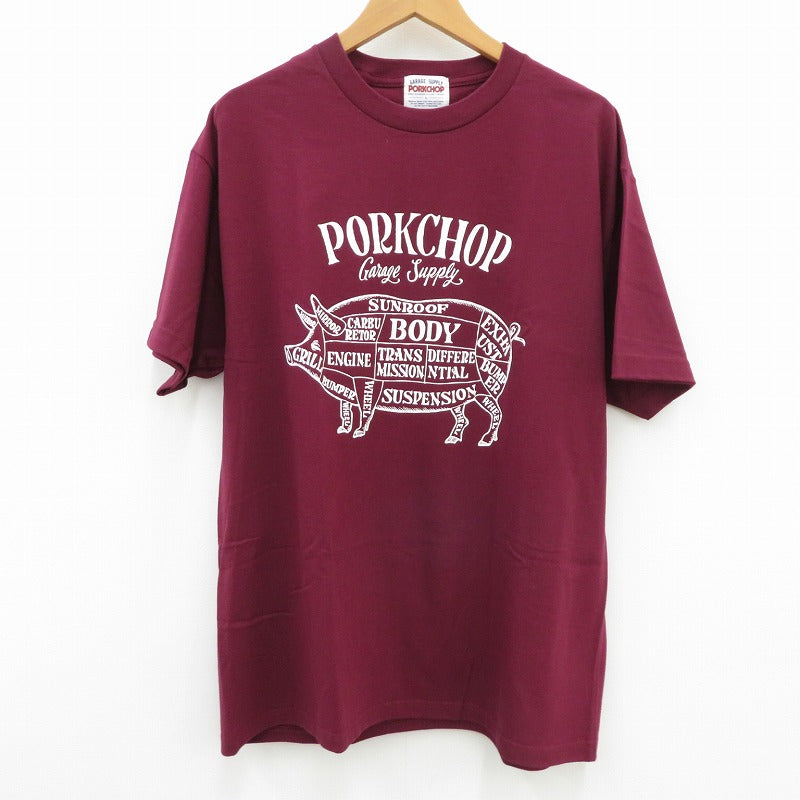 PORK CHOP | ポークチョップ GARAGE SUPPLY PORK FRONT TEE 半袖Ｔシャツ P0451 ボルドー/バーガンディー サイズ：L【瀬戸大橋店】