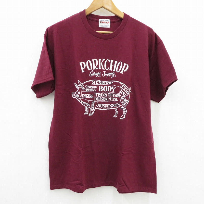 PORK CHOP | ポークチョップ GARAGE SUPPLY PORK FRONT TEE 半袖Ｔシャツ P0451 ボルドー/バーガンディー サイズ：L【瀬戸大橋店】