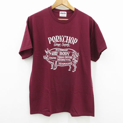 PORK CHOP | ポークチョップ GARAGE SUPPLY PORK FRONT TEE 半袖Ｔシャツ P0451 ボルドー/バーガンディー サイズ：L【瀬戸大橋店】