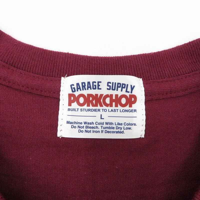 PORK CHOP | ポークチョップ GARAGE SUPPLY PORK FRONT TEE 半袖Ｔシャツ P0451 ボルドー/バーガンディー サイズ：L【瀬戸大橋店】