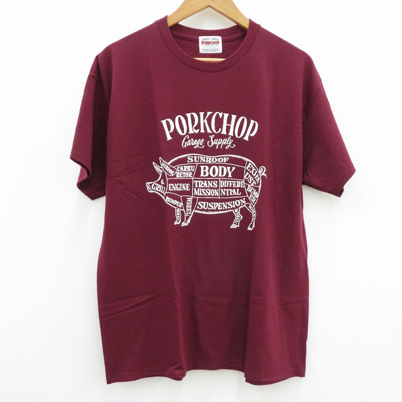 PORK CHOP | ポークチョップ GARAGE SUPPLY PORK FRONT TEE 半袖Ｔシャツ P0451 ボルドー/バーガンディー サイズ：L【瀬戸大橋店】