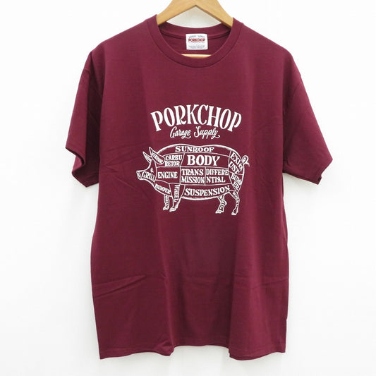PORK CHOP | ポークチョップ GARAGE SUPPLY PORK FRONT TEE 半袖Ｔシャツ P0451 ボルドー/バーガンディー サイズ：L【瀬戸大橋店】