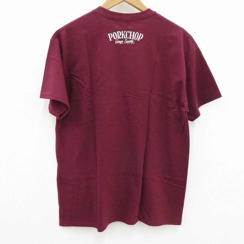 PORK CHOP | ポークチョップ GARAGE SUPPLY PORK FRONT TEE 半袖Ｔシャツ P0451 ボルドー/バーガンディー サイズ：L【瀬戸大橋店】