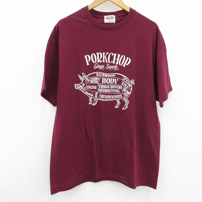 PORK CHOP | ポークチョップ GARAGE SUPPLY PORK FRONT TEE 半袖Ｔシャツ P0451 ボルドー/バーガンディー サイズ：XL【瀬戸大橋店】