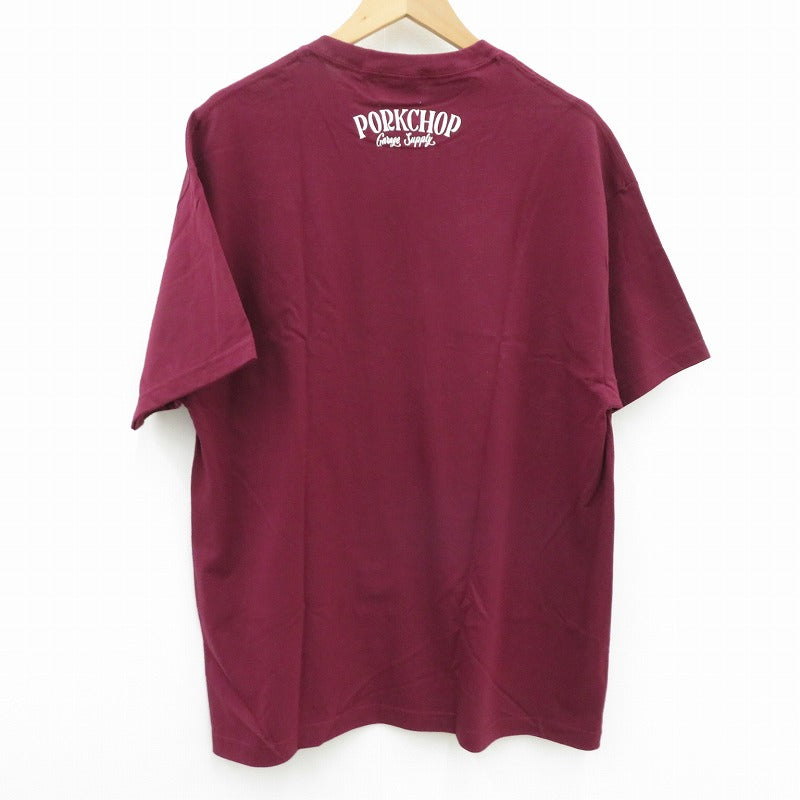 PORK CHOP | ポークチョップ GARAGE SUPPLY PORK FRONT TEE 半袖Ｔシャツ P0451 ボルドー/バーガンディー サイズ：XL【瀬戸大橋店】