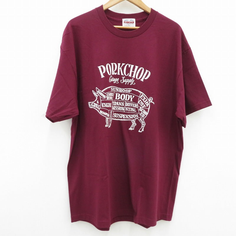 PORK CHOP | ポークチョップ GARAGE SUPPLY PORK FRONT TEE 半袖Ｔシャツ P0451 ボルドー/バーガンディー サイズ：XL【瀬戸大橋店】