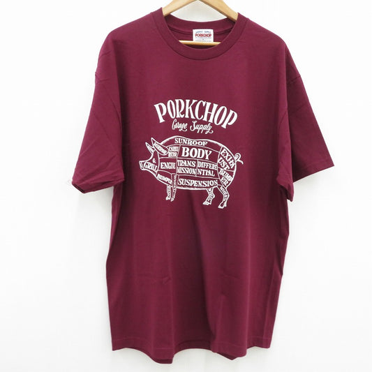PORK CHOP | ポークチョップ GARAGE SUPPLY PORK FRONT TEE 半袖Ｔシャツ P0451 ボルドー/バーガンディー サイズ：XL【瀬戸大橋店】