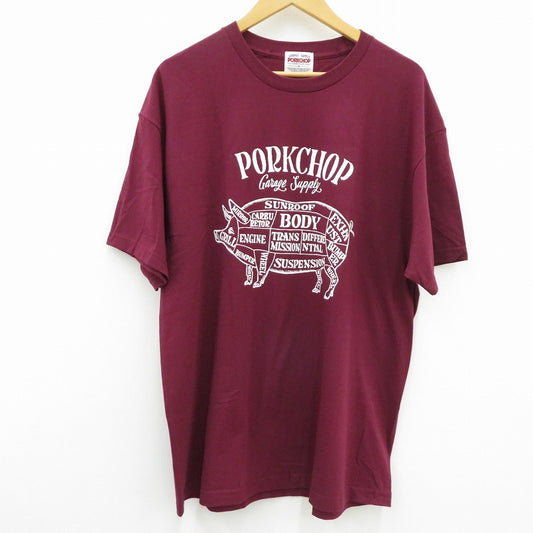 PORK CHOP | ポークチョップ GARAGE SUPPLY PORK FRONT TEE 半袖Ｔシャツ P0451 ボルドー/バーガンディー サイズ：XL【瀬戸大橋店】