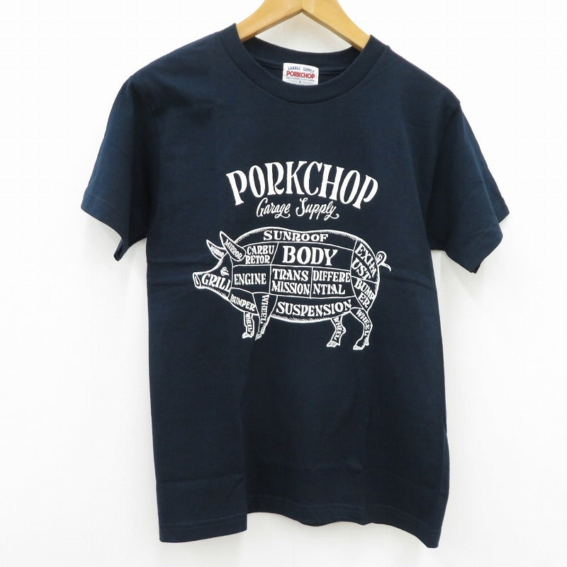 PORK CHOP | ポークチョップ GARAGE SUPPLY PORK FRONT TEE 半袖Ｔシャツ P0451 ネイビー サイズ：S【瀬戸大橋店】