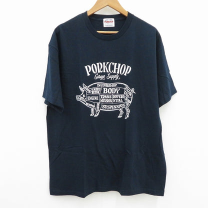 PORK CHOP | ポークチョップ GARAGE SUPPLY PORK FRONT TEE 半袖Ｔシャツ P0451 ネイビー サイズ：XL【瀬戸大橋店】