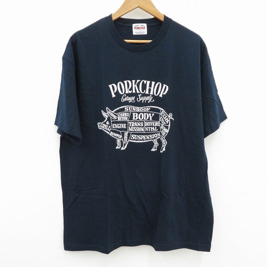 PORK CHOP | ポークチョップ GARAGE SUPPLY PORK FRONT TEE 半袖Ｔシャツ P0451 ネイビー サイズ：XL【瀬戸大橋店】