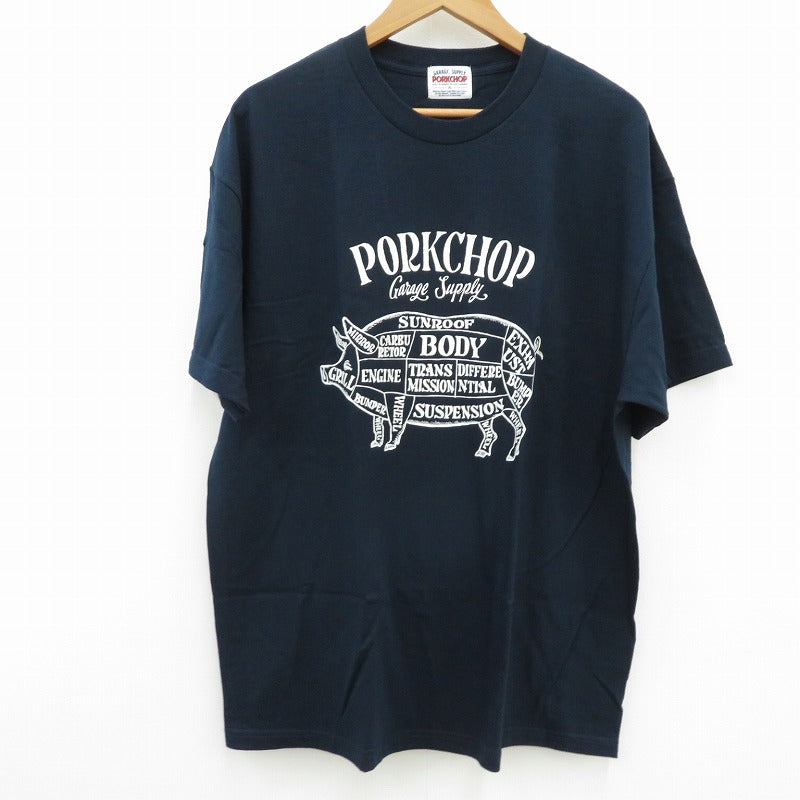 PORK CHOP | ポークチョップ GARAGE SUPPLY PORK FRONT TEE 半袖Ｔシャツ P0451 ネイビー サイズ：XL【瀬戸大橋店】