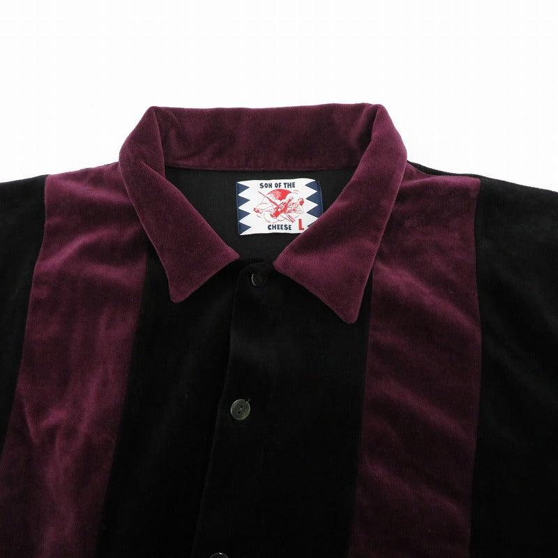 SON OF THE CHEESE | サノバチーズ VELOUR STRIPE SHIRT 半袖シャツ SC2310-CT05 ブラック サイズ：L【瀬戸大橋店】