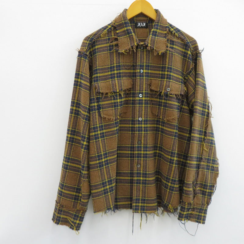 FAF(Fake Ass Flowers) Flannel Boro Shirt 長袖シャツ ブラウン サイズ：3【瀬戸大橋店】