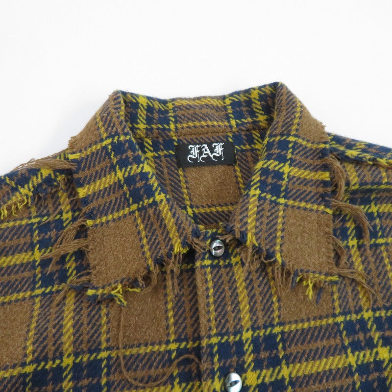 FAF(Fake Ass Flowers) Flannel Boro Shirt 長袖シャツ ブラウン サイズ：3【瀬戸大橋店】