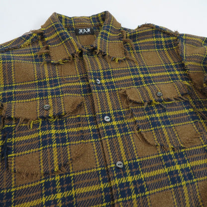 FAF(Fake Ass Flowers) Flannel Boro Shirt 長袖シャツ ブラウン サイズ：3【瀬戸大橋店】