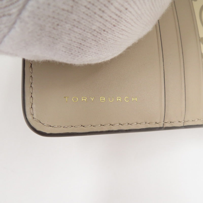 Tory Burch | トリーバーチ Tモノグラム コントラスト エンボス ウォレット 二つ折り財布 146179 020 ベージュ系【瀬戸大橋店】
