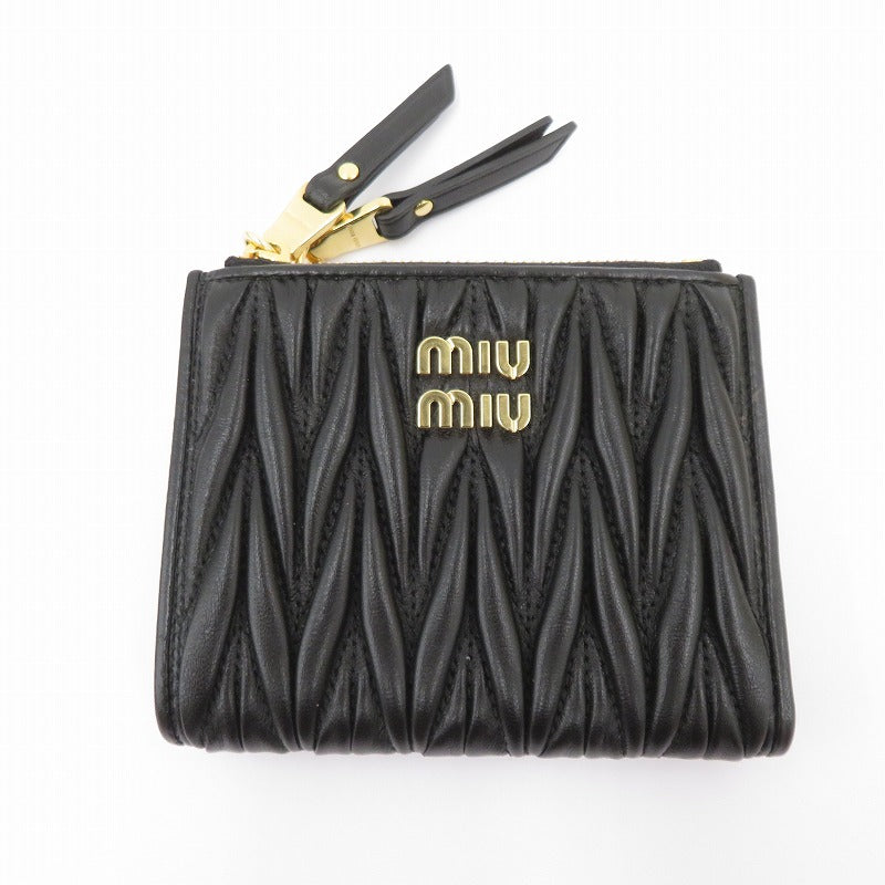 Miu Miu | ミュウ ミュウ マテラッセレザー 二つ折り財布 5ML024 2FPP F0002 ブラック【瀬戸大橋店】