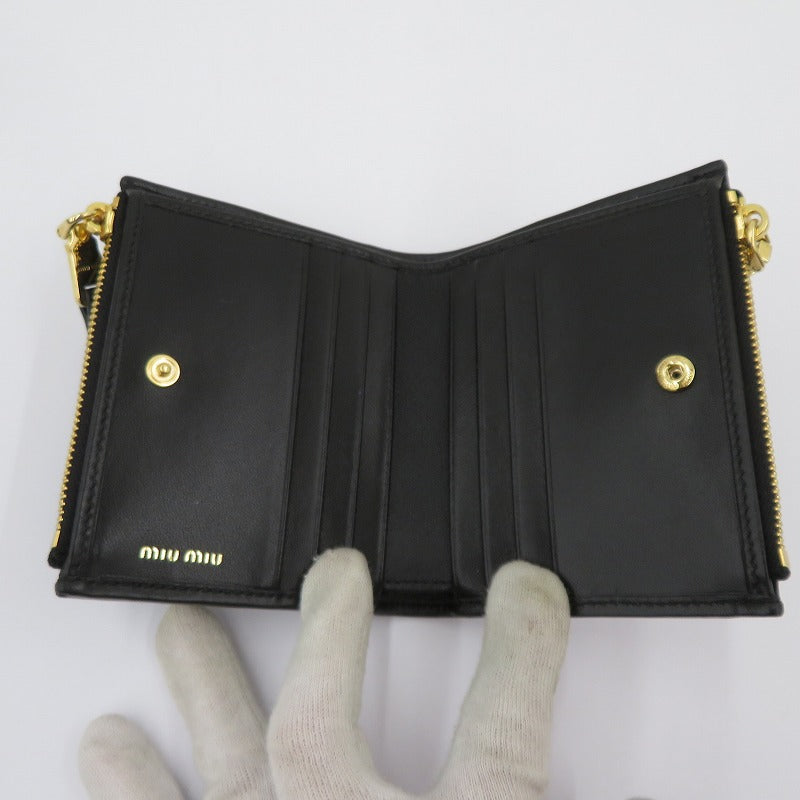 Miu Miu | ミュウ ミュウ マテラッセレザー 二つ折り財布 5ML024 2FPP F0002 ブラック【瀬戸大橋店】
