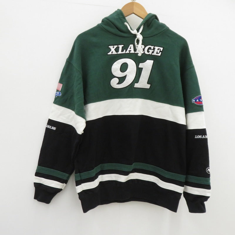 X-LARGE | エクストララージ TEAM PANELED HOODED パーカー 101221012012 グリーン サイズ：L【瀬戸大橋店】
