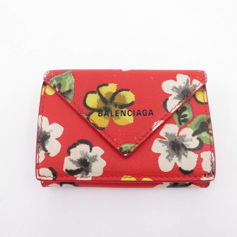 BALENCIAGA | バレンシアガ ペーパー ミニウォレット 花柄 三つ折り財布 391446 6576 S 568148 レッド【瀬戸大橋店】