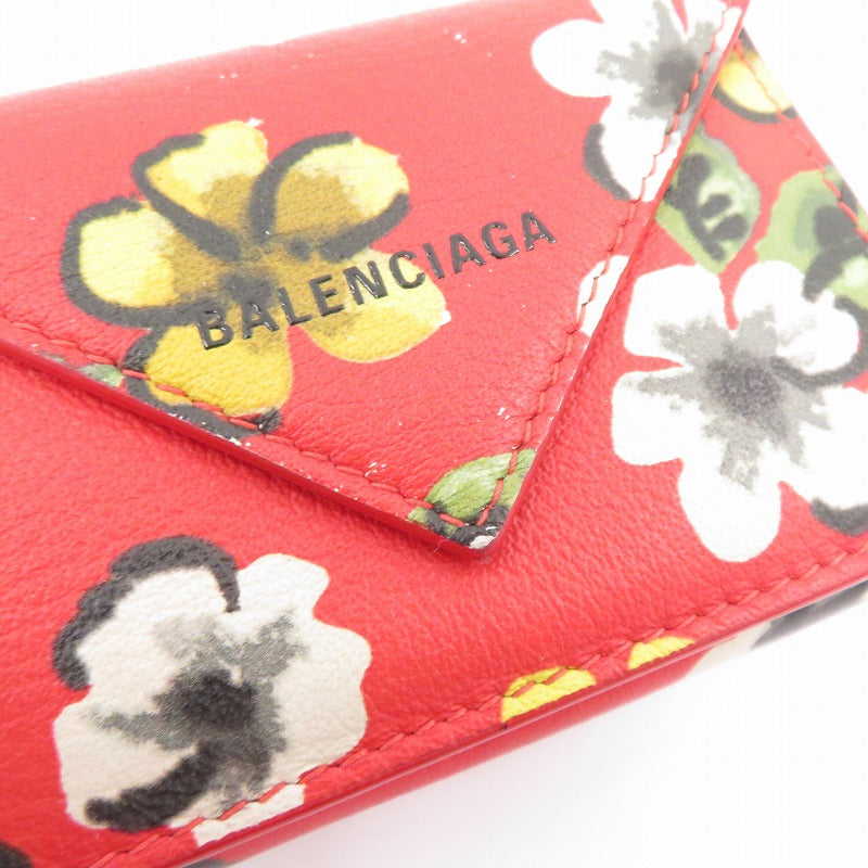 BALENCIAGA | バレンシアガ ペーパー ミニウォレット 花柄 三つ折り財布 391446 6576 S 568148 レッド【瀬戸大橋店】