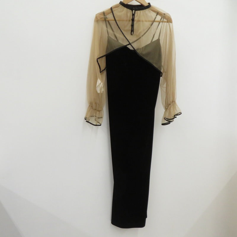 AMERI | アメリ MANY WAY AIRY VEIL DRESS ワンピース 01120530521 ブラック × ベージュ サイズ：S【瀬戸大橋店】