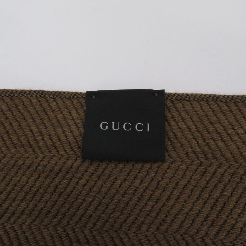 GUCCI | グッチ クレストロゴ ヘリンボーン マフラー ブラウン【瀬戸大橋店】