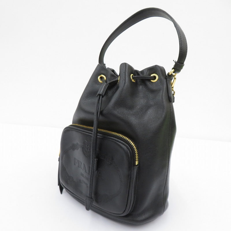 PRADA | プラダ デュエット レザー バケットバッグ ショルダーバッグ 1BH038 ブラック【瀬戸大橋店】
