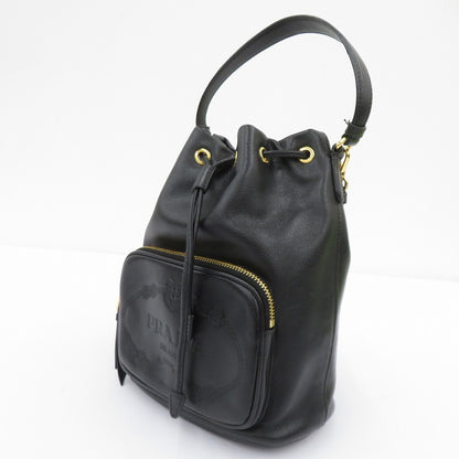 PRADA | プラダ デュエット レザー バケットバッグ ショルダーバッグ 1BH038 ブラック【瀬戸大橋店】