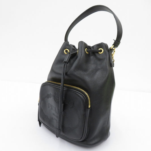 PRADA | プラダ デュエット レザー バケットバッグ ショルダーバッグ 1BH038 ブラック【瀬戸大橋店】