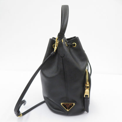 PRADA | プラダ デュエット レザー バケットバッグ ショルダーバッグ 1BH038 ブラック【瀬戸大橋店】