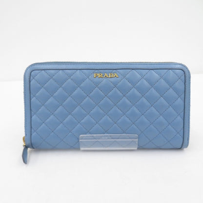 PRADA | プラダ ソフトカーフレザーキルティンクラウンドファスナー長財布 長財布 1ML506 ライトブルー【瀬戸大橋店】