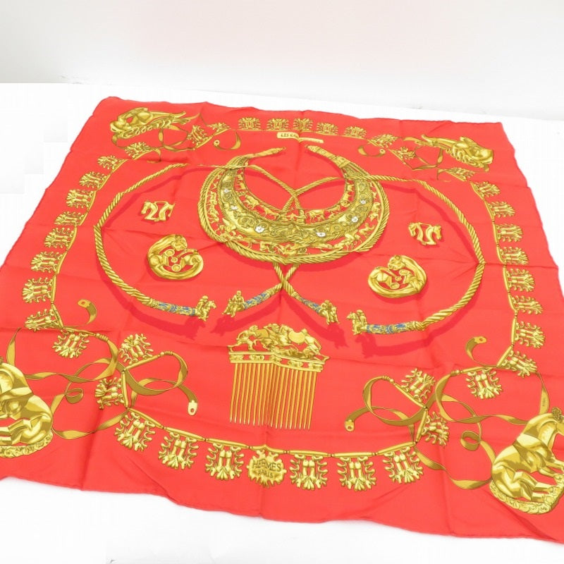 HERMES | エルメス カレ 90 LES CAVALIERS D'OR 「黄金の騎士」 ハンカチ レッド【瀬戸大橋店】