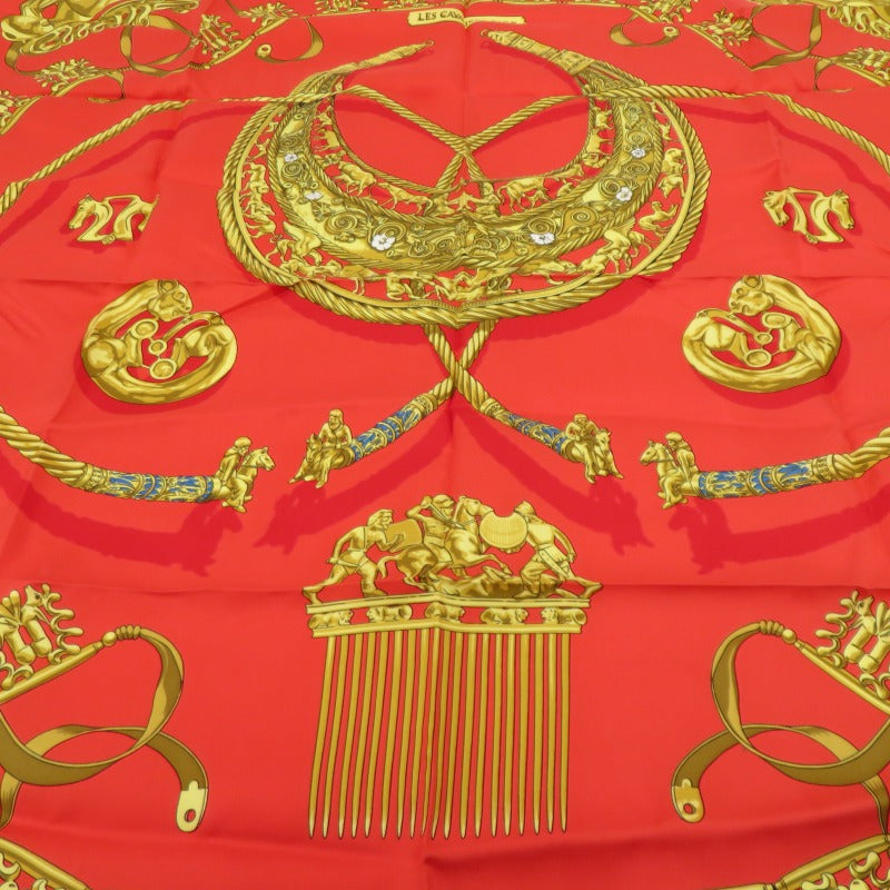 HERMES | エルメス カレ 90 LES CAVALIERS D'OR 「黄金の騎士」 ハンカチ レッド【瀬戸大橋店】
