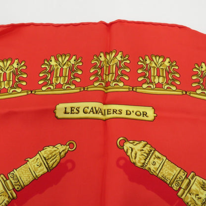 HERMES | エルメス カレ 90 LES CAVALIERS D'OR 「黄金の騎士」 ハンカチ レッド【瀬戸大橋店】
