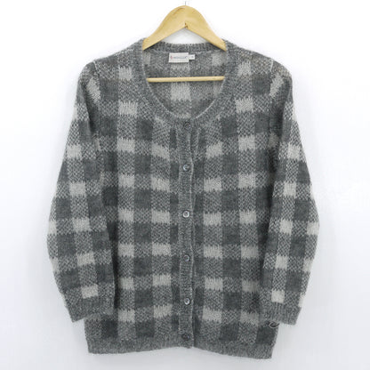 【中古】MONCLER | モンクレール MAGLIONE TRICOT CARDIGAN チェック柄 長袖 モヘア ニット カーディガン グレー サイズ：S【尾張小牧店】
