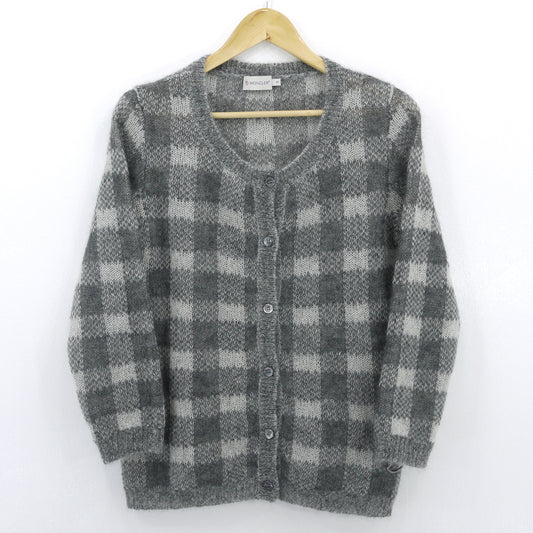 【中古】MONCLER | モンクレール MAGLIONE TRICOT CARDIGAN チェック柄 長袖 モヘア ニット カーディガン グレー サイズ：S【尾張小牧店】