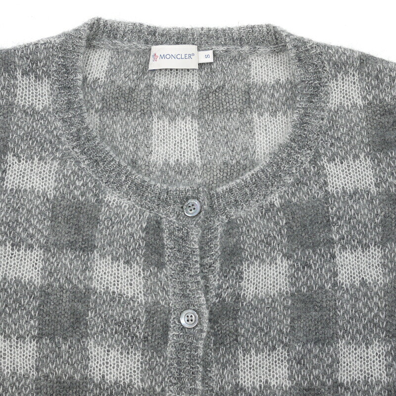 【中古】MONCLER | モンクレール MAGLIONE TRICOT CARDIGAN チェック柄 長袖 モヘア ニット カーディガン グレー サイズ：S【尾張小牧店】