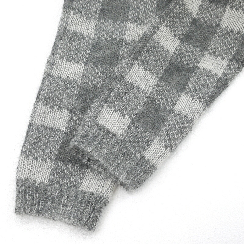 【中古】MONCLER | モンクレール MAGLIONE TRICOT CARDIGAN チェック柄 長袖 モヘア ニット カーディガン グレー サイズ：S【尾張小牧店】