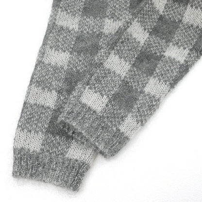 【中古】MONCLER | モンクレール MAGLIONE TRICOT CARDIGAN チェック柄 長袖 モヘア ニット カーディガン グレー サイズ：S【尾張小牧店】