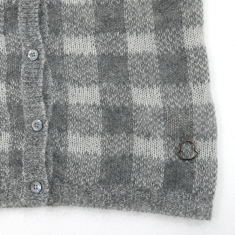 【中古】MONCLER | モンクレール MAGLIONE TRICOT CARDIGAN チェック柄 長袖 モヘア ニット カーディガン グレー サイズ：S【尾張小牧店】