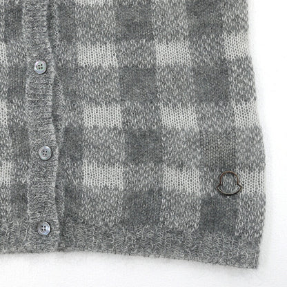 【中古】MONCLER | モンクレール MAGLIONE TRICOT CARDIGAN チェック柄 長袖 モヘア ニット カーディガン グレー サイズ：S【尾張小牧店】