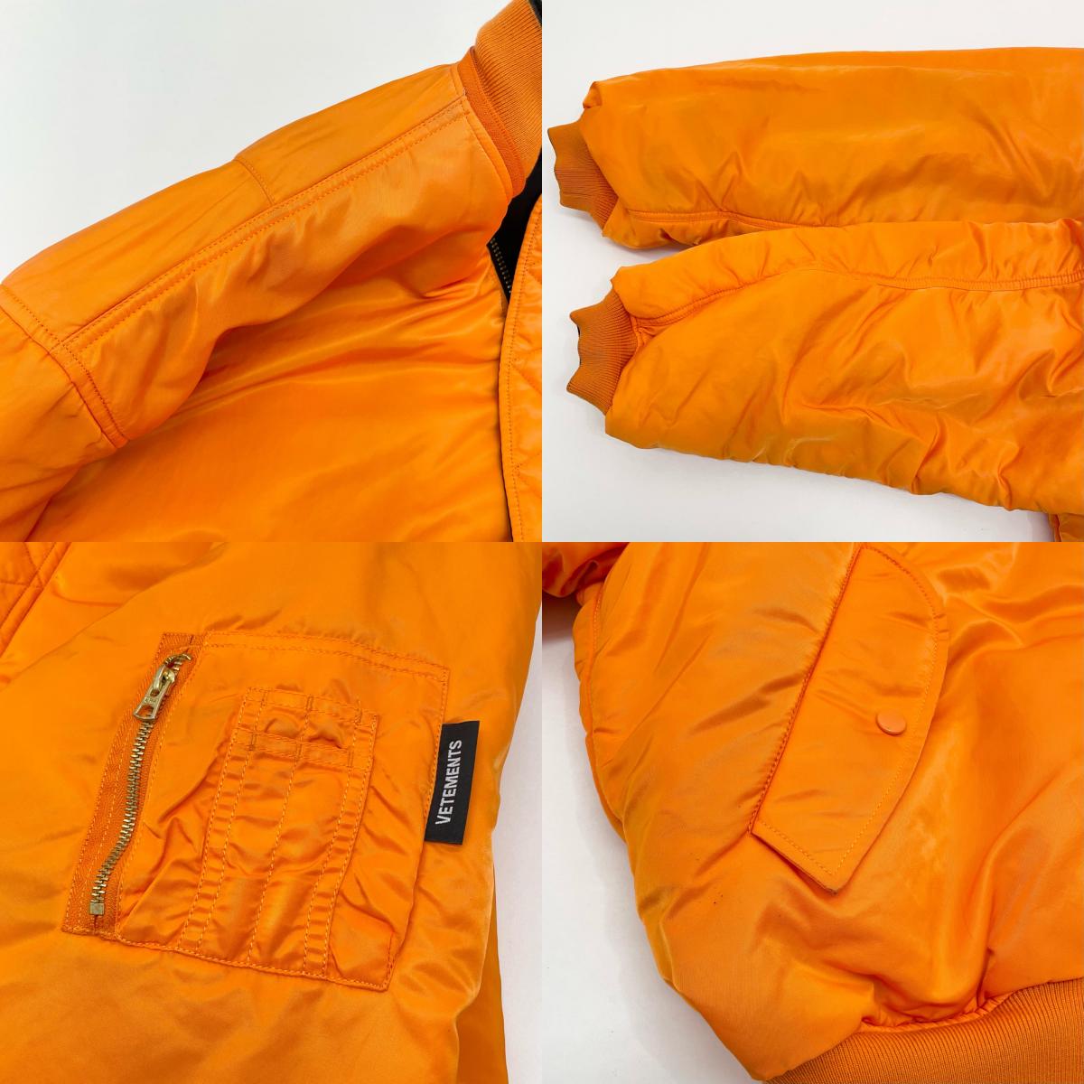 VETEMENTS | ヴェトモンベトモン Reversible Hooded Bomber Jacket ミリタリーコート UA53JA900B ブラック×オレンジ サイズ：S【尾張小牧店】